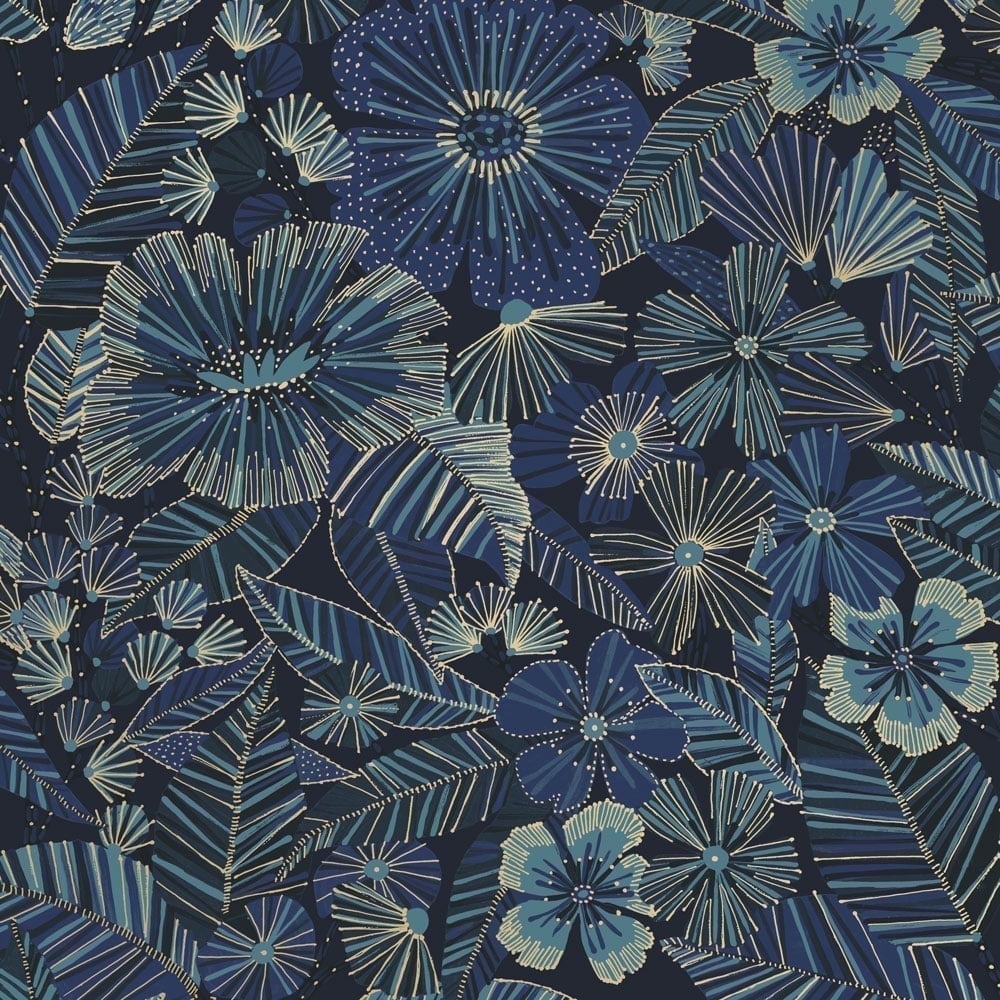 Tempaper Metallic Bloom Blue Peel and Stick Wallpaper, 20.5" x 16.5'