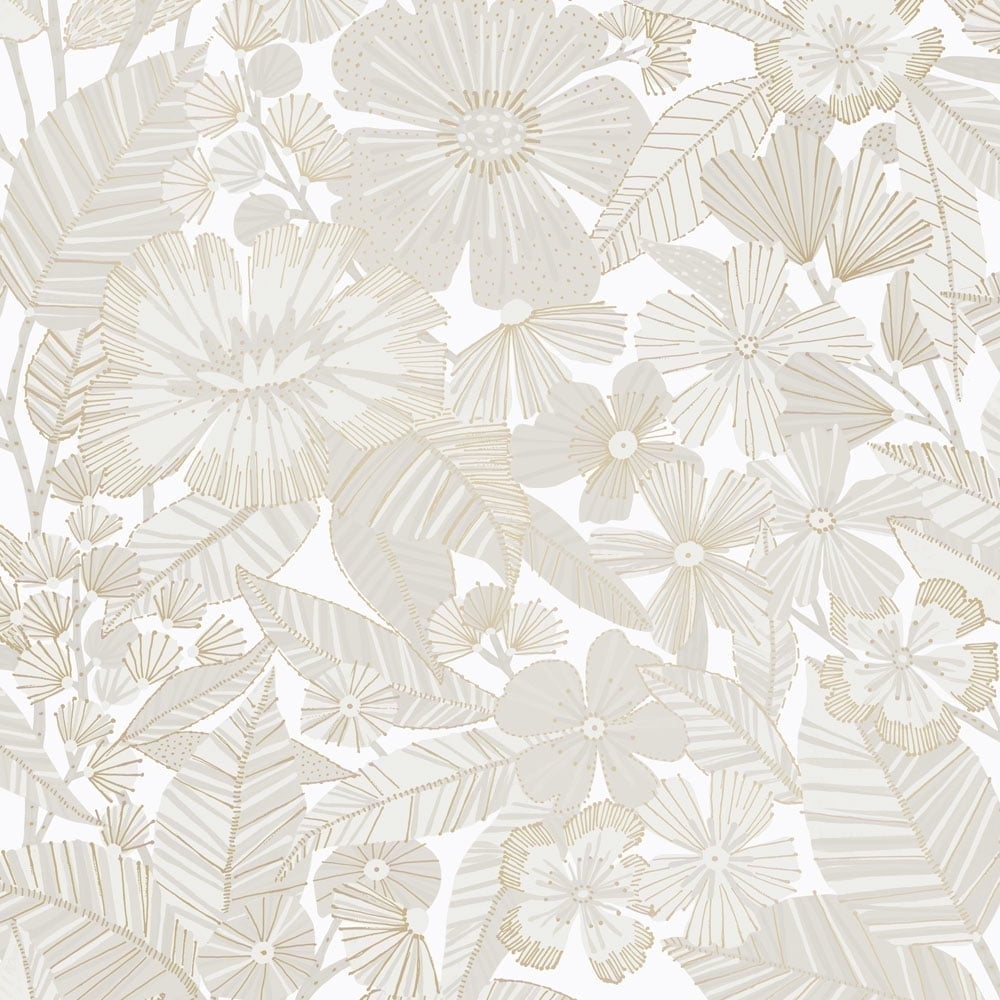 Tempaper Metallic Bloom White Floral Peel and Stick Wallpaper, 20.5" x 16.5'