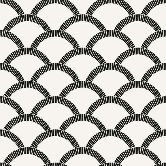 Tempaper Mosaic Scallop Black Peel and Stick Wallpaper, 20.5" x 33'