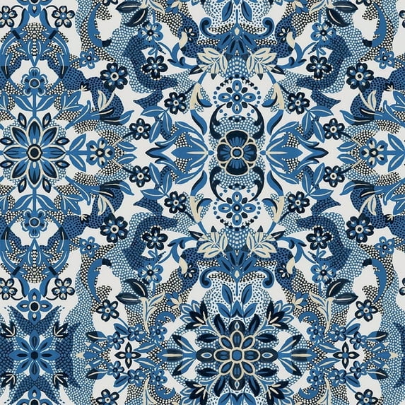 Tempaper Ornate Medallion Blue Sapphire Peel and Stick Wallpaper, 20.5" x 16.5'