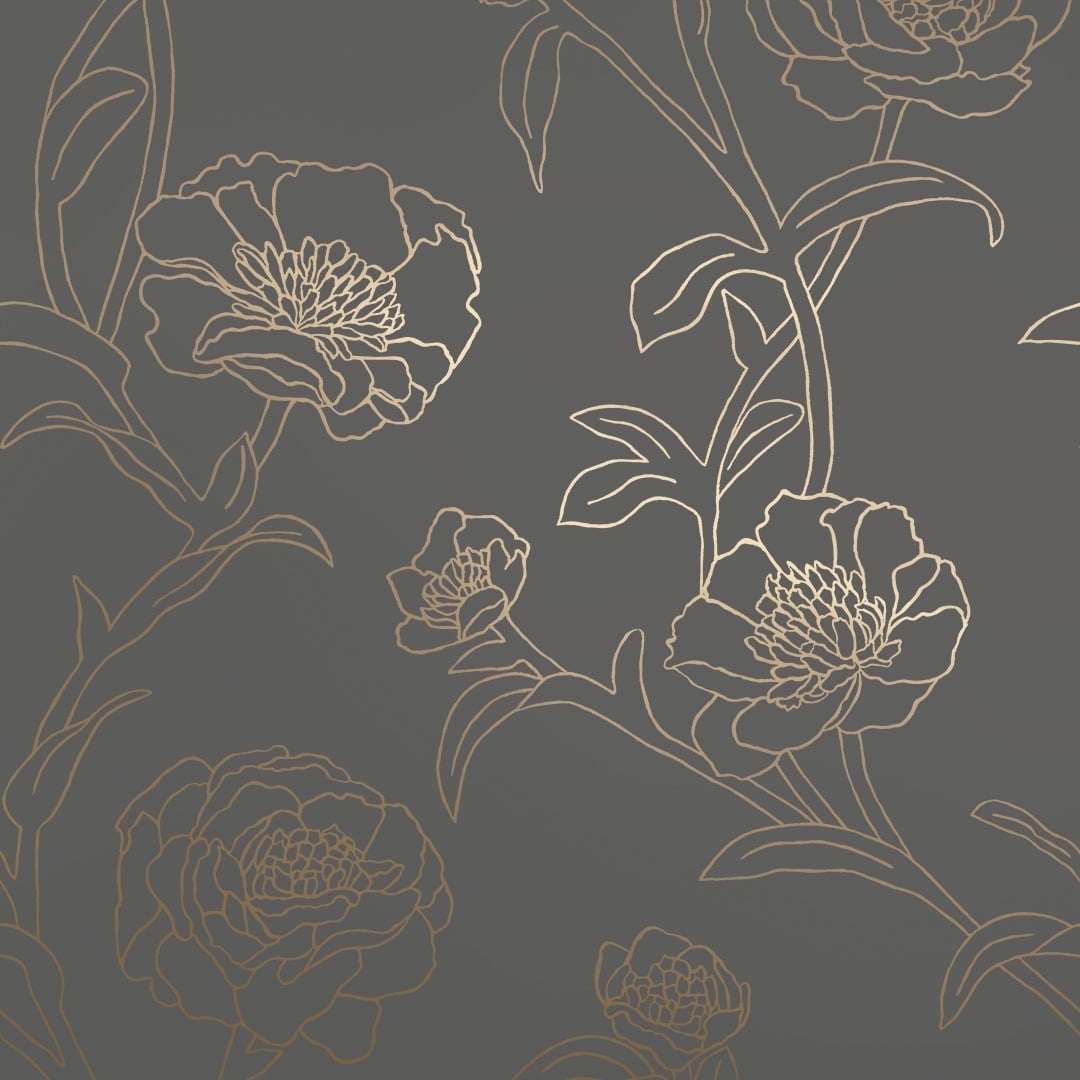 Tempaper Peonies Metallic Gold and Noir Floral Peel and Stick Wallpaper, 20.5" x 16.5'