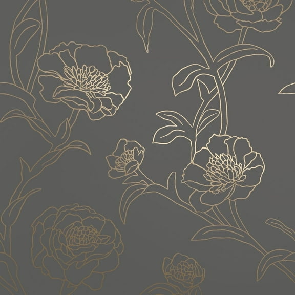 Tempaper Peonies Metallic Gold and Noir Floral Peel and Stick Wallpaper, 20.5" x 16.5'