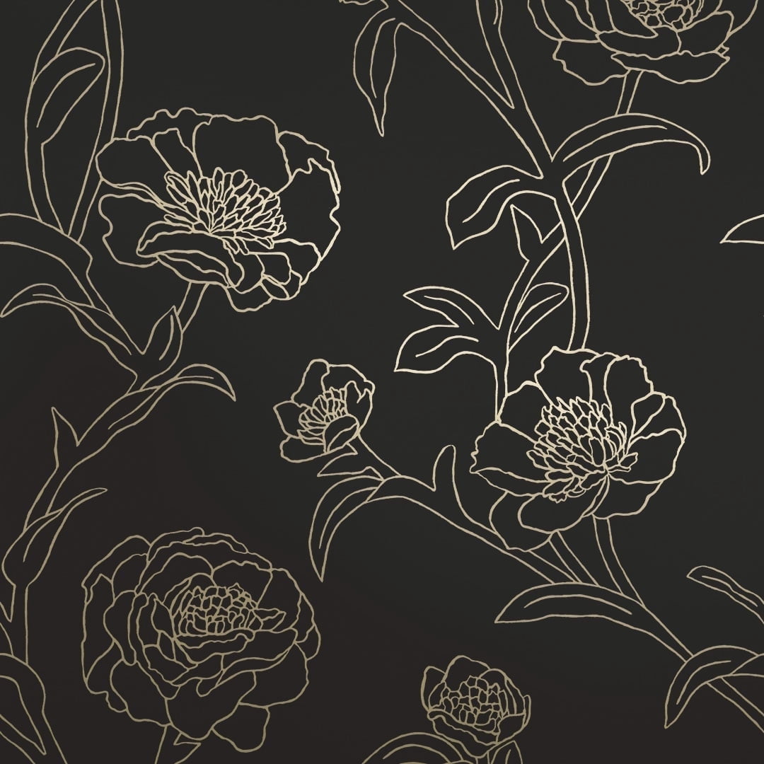 Tempaper Black & Metallic Gold Peonies Peel and Stick Wallpaper, 20.5" x 16.5'