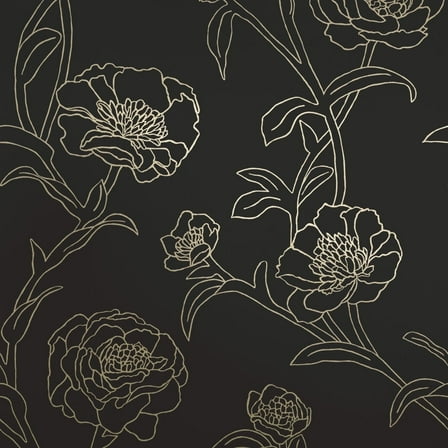 Tempaper Black & Metallic Gold Peonies Peel and Stick Wallpaper, 20.5" x 16.5'