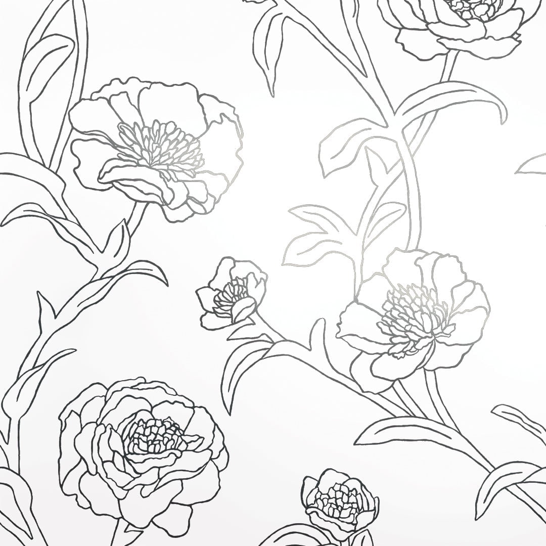Tempaper Peonies Metallic Black & White Peel and Stick Wallpaper, 20.5" x 16.5'