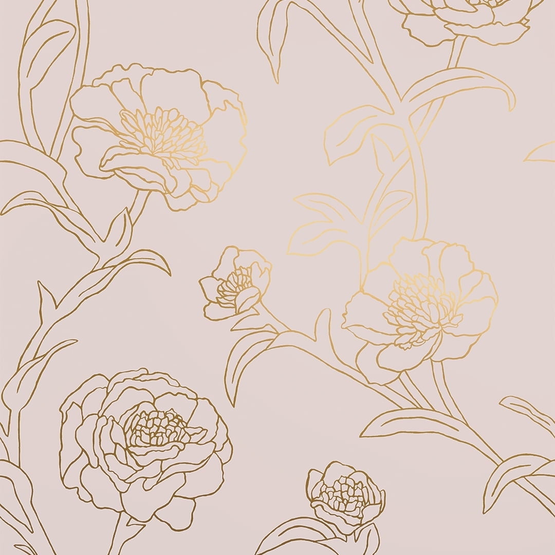 Tempaper Peonies Rose & Metallic Gold Floral Peel and Stick Wallpaper, 20.5" x 16.5'