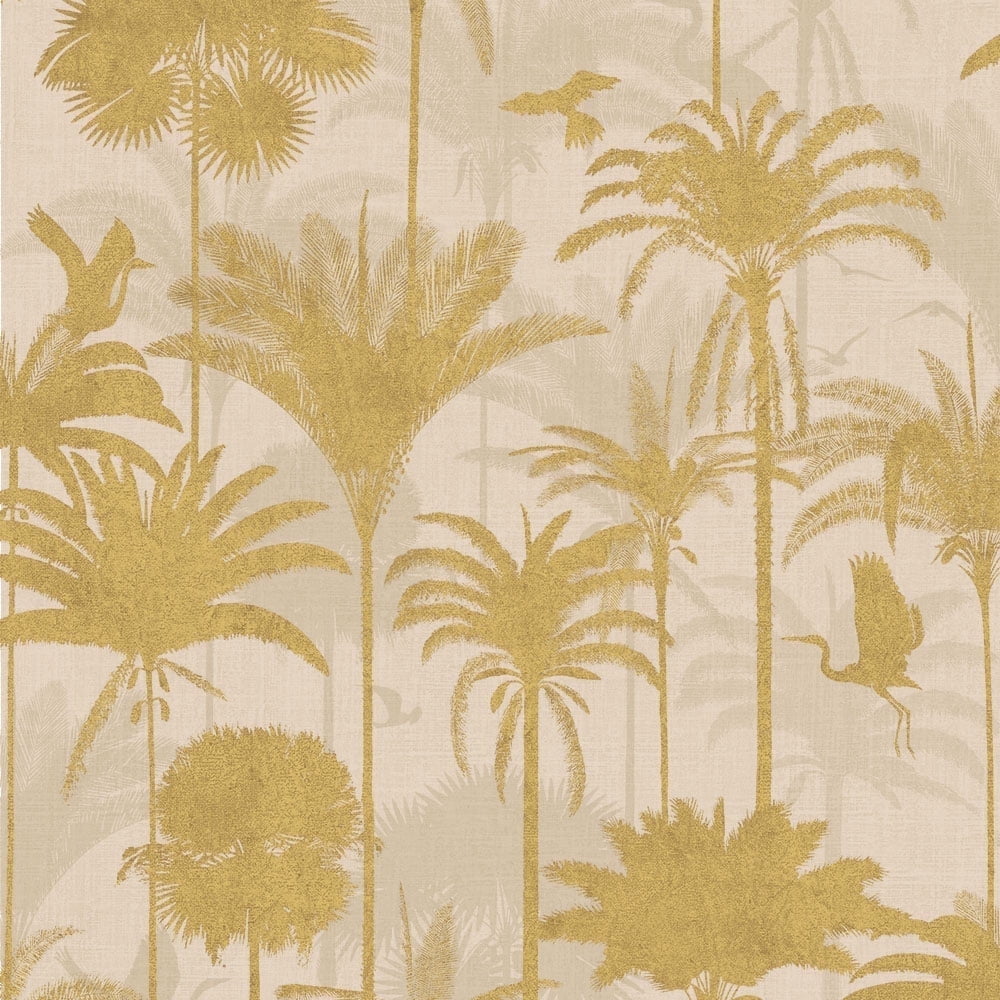 Metallic Gold Palm Trees Peel and Stick Wallpaper Roll