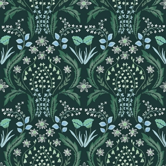 Tempaper Scandi Floral Teal Peel and Stick Wallpaper, 20.5" x 16.5'