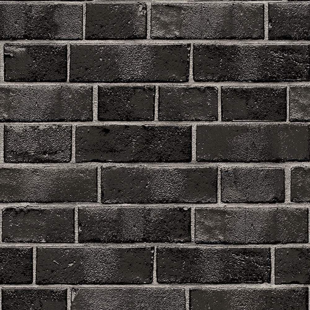 Tempaper Textured Faux Brick Black Peel and Stick Wallpaper, 20.5" x 16.5'