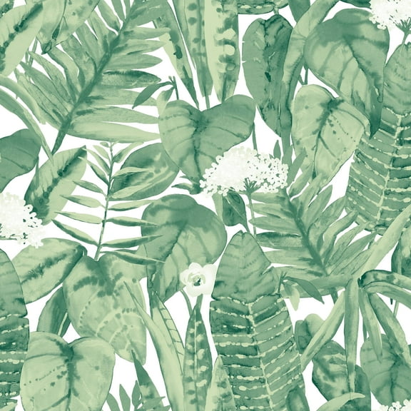 Tempaper Tropical Jungle Green Peel and Stick Wallpaper, 20.5" x 16.5'
