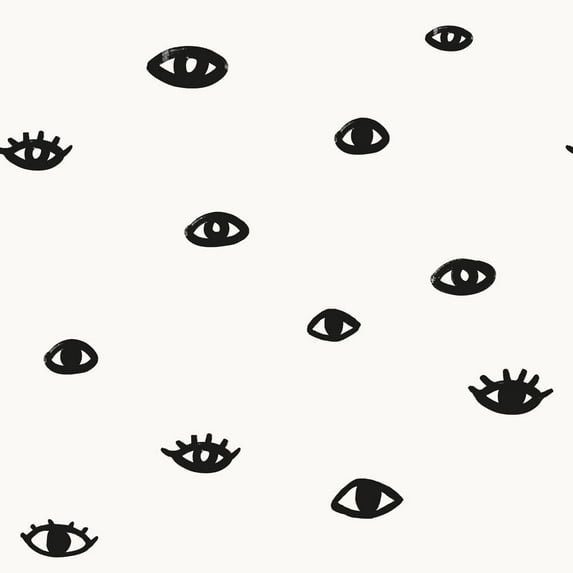 Tempaper x Bobby Berk Eye See You Black & White Peel and Stick Wallpaper, 20.5" x 33'