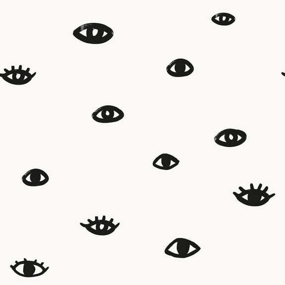 Tempaper x Bobby Berk Eye See You Black & White Peel and Stick Wallpaper, 20.5" x 33'