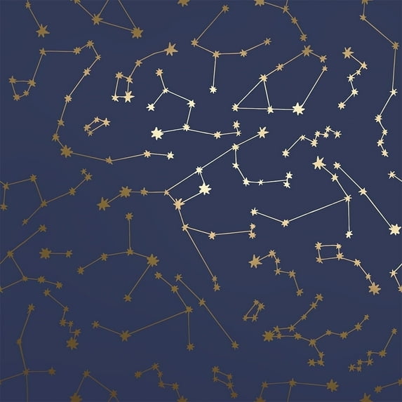 Tempaper x Novogratz Constellations Navy & Metallic Gold Peel and Stick Wallpaper, 20.5" x 16.5'