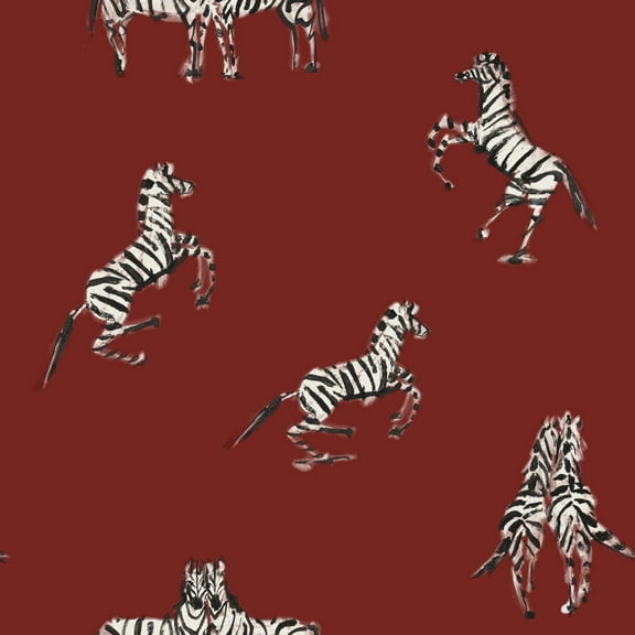 Tempaper x Novogratz Zebras In Love Red Peel and Stick Wallpaper, 20.5" x 16.5'