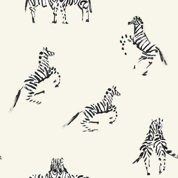 Tempaper x Novogratz Zebras In Love Waverly White Peel and Stick Wallpaper, 20.5" x 16.5'