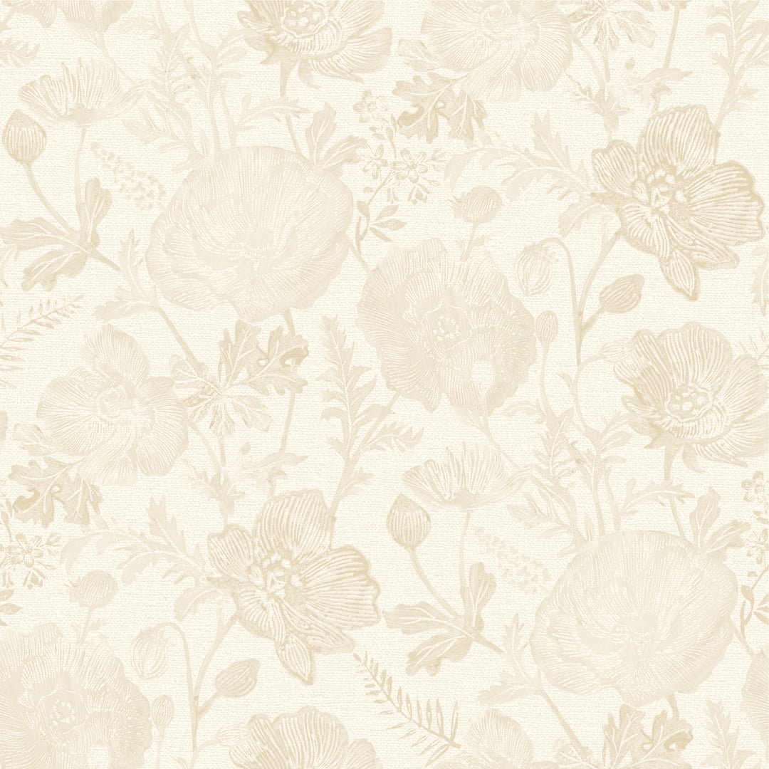 Tempaper x Pure Salt Textured Ivory Poppies Removable Peel and Stick Floral Wallpaper, 20.5 in X 16.5 ft