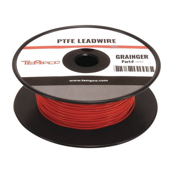 Tempco High Temp Lead Wire, PTFE, 14 AWG, Red, 100 ft LDWR-1051