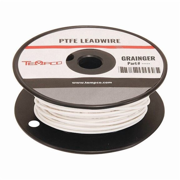 Tempco High Temp Lead Wire, PTFE, 18 AWG, White, 100 ft LDWR-1058