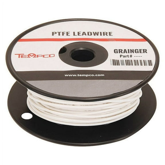 Tempco High Temp Lead Wire, PTFE, 20 AWG, White, 100 ft LDWR-1059