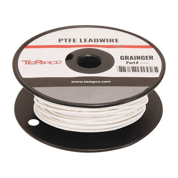 Tempco High Temp Lead Wire, PTFE, 22 AWG, White, 100 ft LDWR-1060