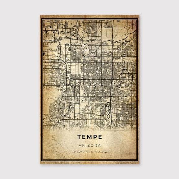 Tempe Arizona Map Print: Modern Vintage Wall Artfor Living Room Bedroom Office Farmhouse Neutral Home Artwork Ready to Hang 8x12 inch