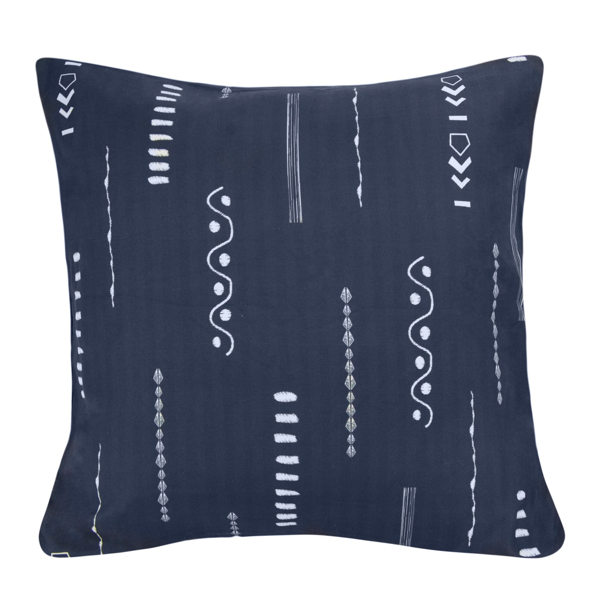 Navy and White Southwest Symbols Reversible Polyester Throw Pillow