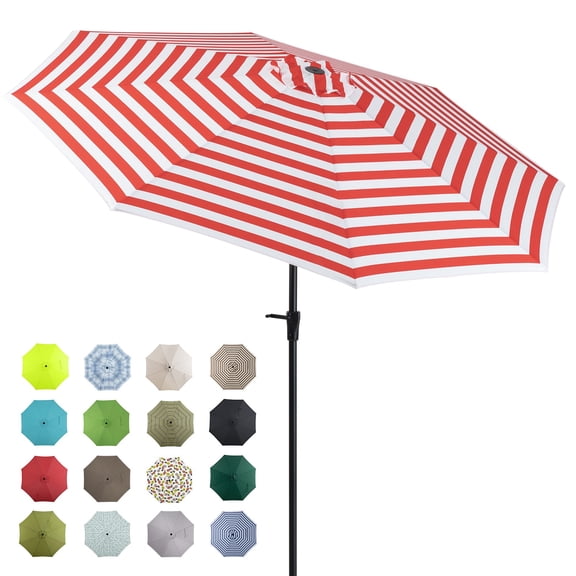 Tempera 10 ft Auto Tilt Umbrella Red White Stripe