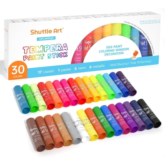 Tempera Paint Sticks, 30 Colors Solid Tempera Paint for Kids, Super Quick Drying, Works Great on Paper Wood Glass Ceramic Canvas