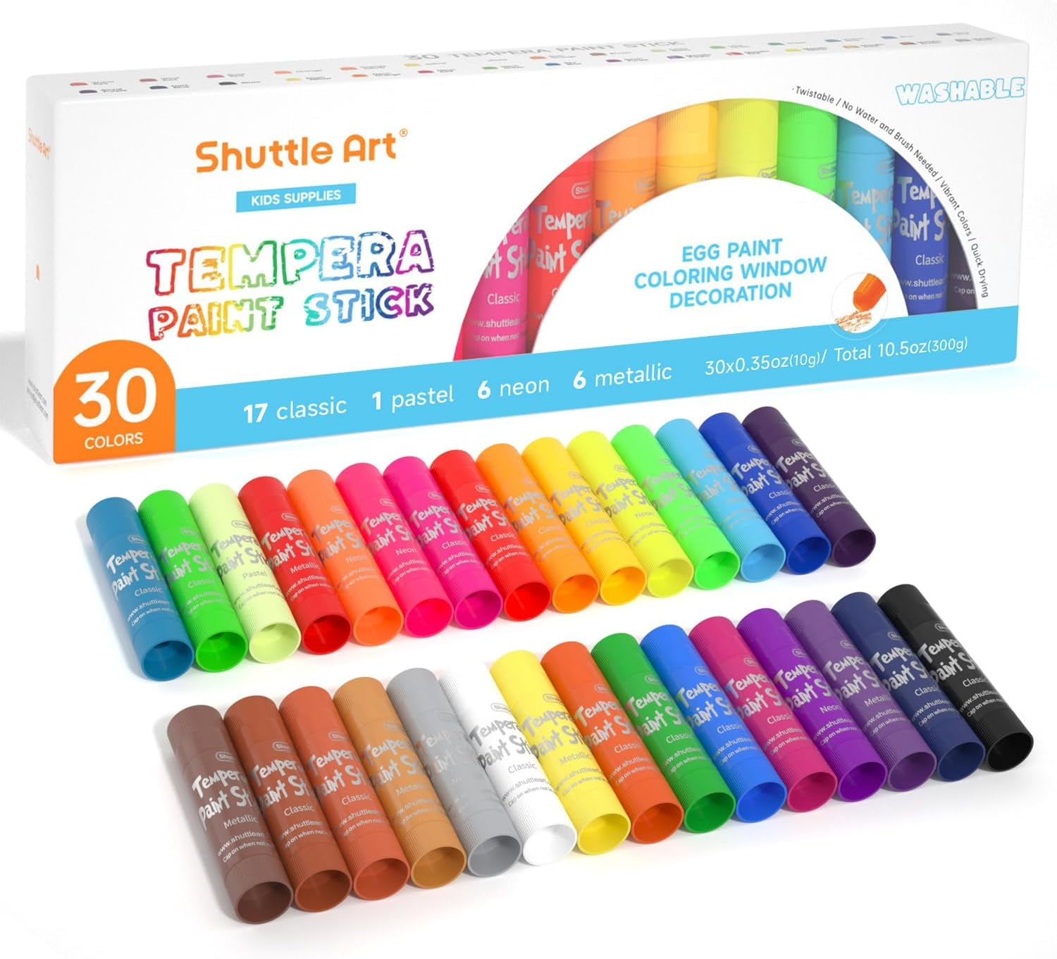 Tempera Paint Sticks, 30 Colors Solid Tempera Paint for Kids, Super Quick Drying, Works Great on Paper Wood Glass Ceramic Canvas
