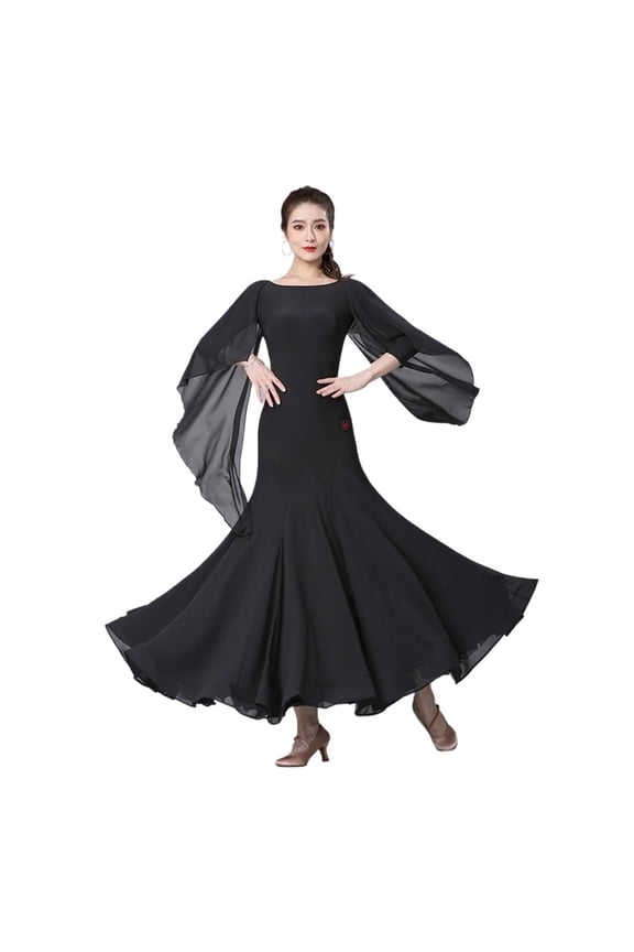 Temperament Ballroom Long Dress Black Waltz Performance Clothes Modern Big Swing Dress