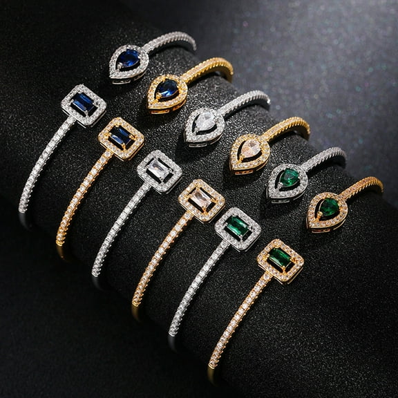 Temperament Famous Brand Simple Copper Inlaid Zircon Open Adjustable Bracelet
