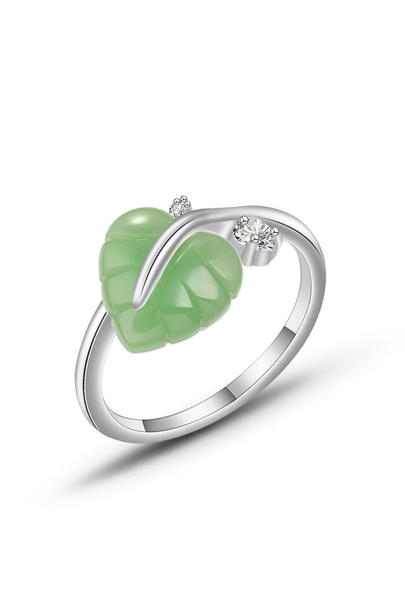 Temperament Heart Shaped Leaf Ring For Women Gold Plated Jewelry Elegant Accessory Rose Gold Jade Inlay Design