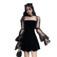 thumbnail image 1 of Temperament Mesh Bubble Sleeve Skirt Strapless Waist Puffy Dress Black, 1 of 6