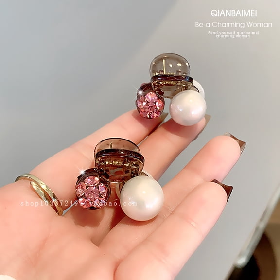 Temperament Red Round Bead Sparkling Diamond Exquisite Grip Clip Small Hairclip Female New Half Hair Side Clip Hairband Clip