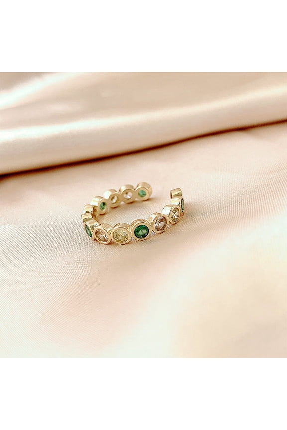 Temperament Retro Delicate Round Diamond Index Finger Ring Net Red All-match Full Diamond Green Open Tail Ring