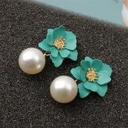 BPLLAPEG Temperament Short Earrings Female Fashion Imitation Pearl Jewelry Sweet Flower Ear Accessories Personality All Matching Green