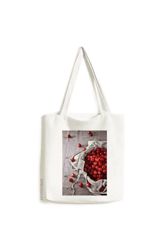 Temperate Red Fruits Cherry Photograph Tote Canvas Bag Shopping Satchel Casual Handbag