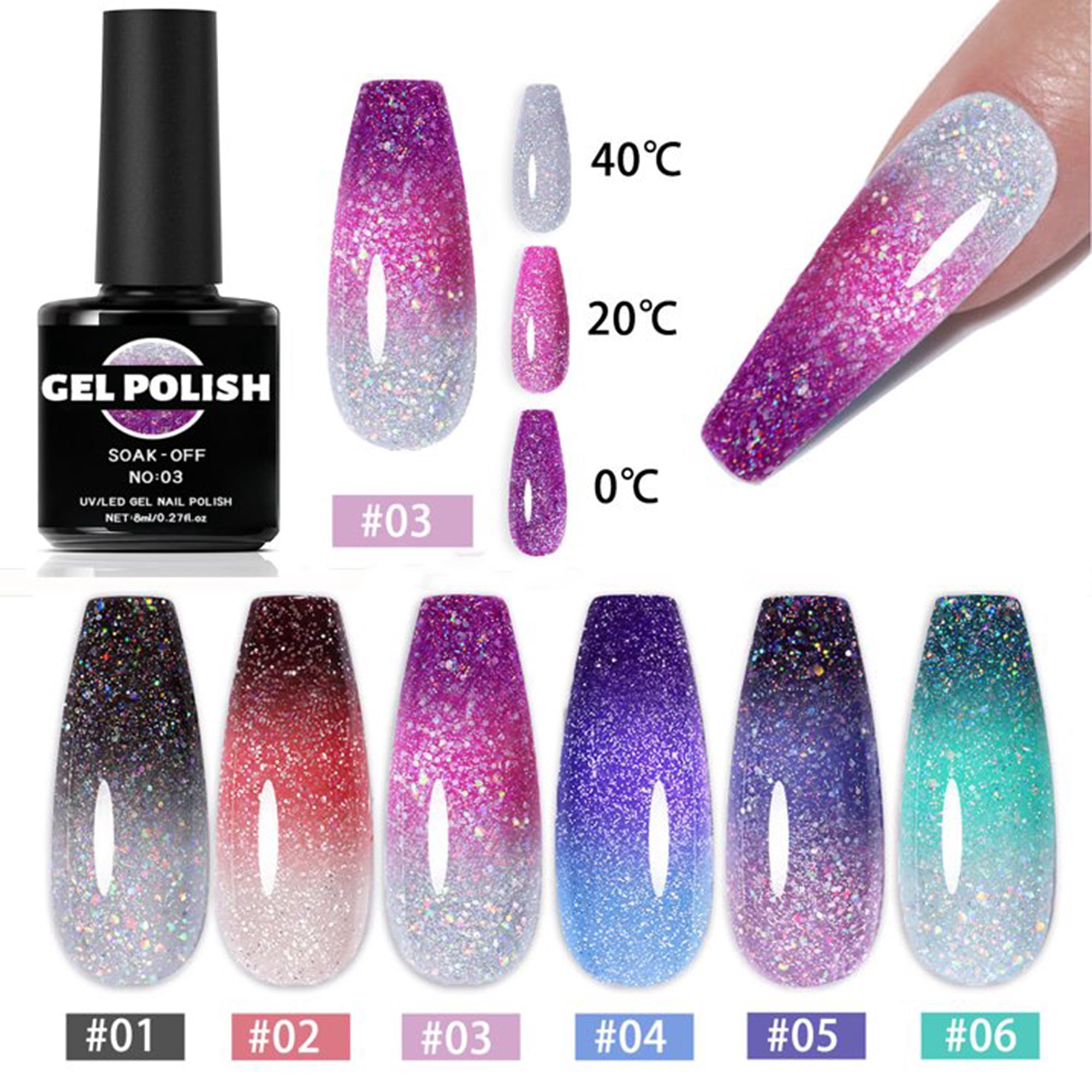 Temperature Color Changing Painted Gel Nail Polish Set,6 Colors Changing Gel Polish for Spring Nail Art DIY Design