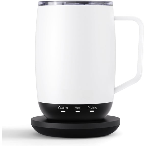 Temperature Control Heated Coffee Mug 14 oz - Rechargeable Self-Heating Coffee Cup with Lid - Manual Control, 3 Modes, 130 Min Life, Auto Shut-Off (White)