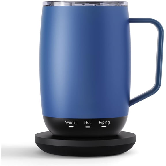 Temperature Control Heated Coffee Mug 14 oz -  Self-Heating Coffee Mug with Lid - Manual Control, 3 Modes, 130 Min  Life,  Shut-Off (Blue)