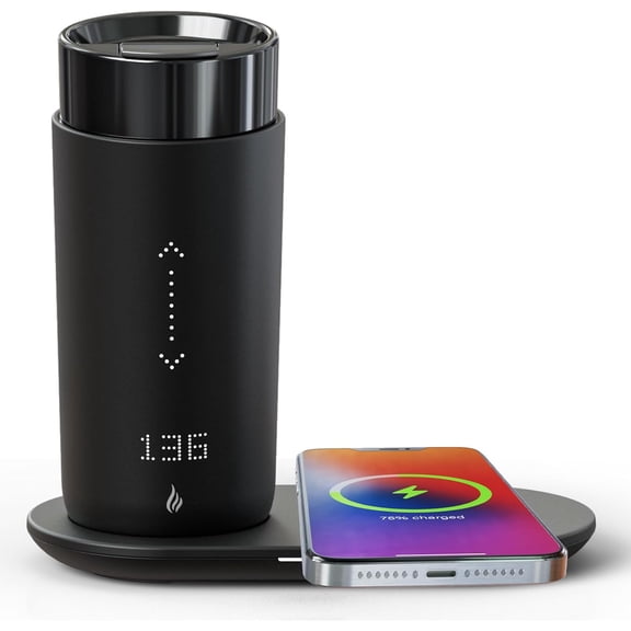 Temperature Control Heated Coffee Mug Smart Self Heating Travel Mug 12 Oz App Controlled Warmer Mug 4-10 Hour LED Display Keep Coffee Hot Fast Wireless Charger Base Dull