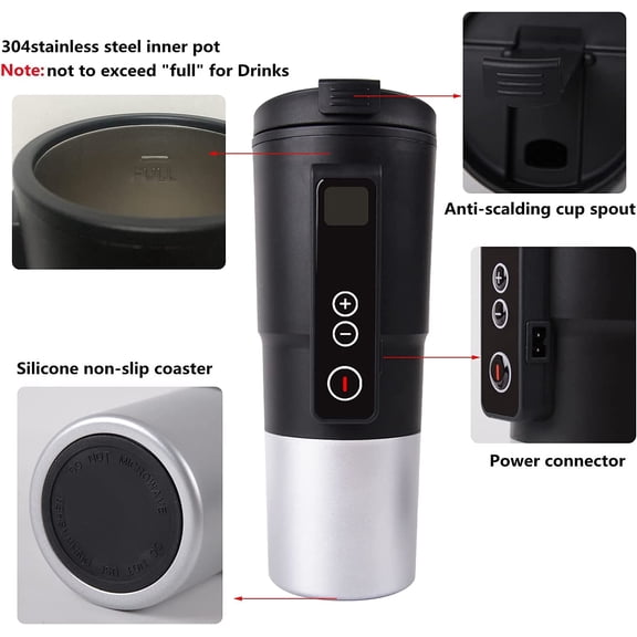 Temperature Control Mug Travel Heating Cup Electric Heating Cup for Coffee in Car 12V Heated Mugs Smart Coffee Cup Keep Milk/Tea Warm LCD Display Easily Washing 13OZ$$Home Decor, Kitchen, & Other