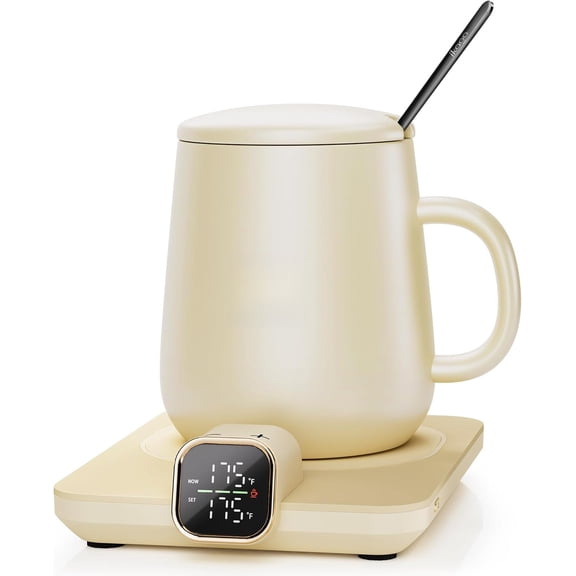 Temperature Control Smart Heated Mug for Desk, Electric Coffee Warmer with Auto Shut Off & Real-Time Temp Display, Gifts for Men Women