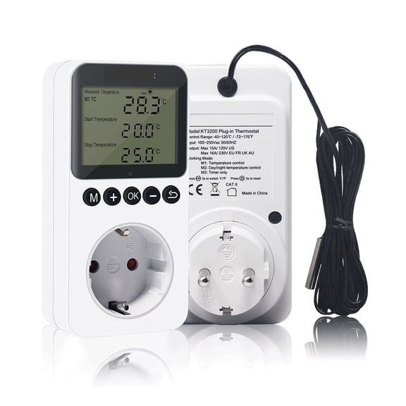 Temperature Controller Digital Plug-in Thermostat Timer Switch Socket Heating Cooling Day/Night Control