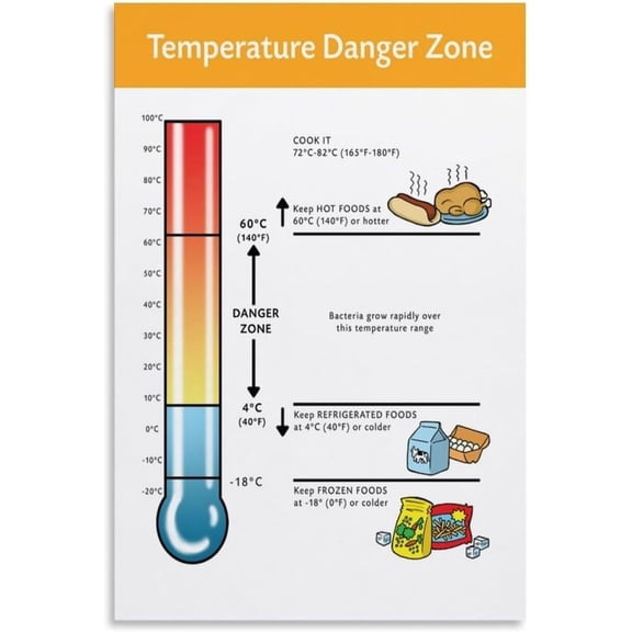 Temperature Danger Zone Food Safety Poster (1) Canvas Print Wall Art Decoration Living Room Office Bedroom Aesthetic
