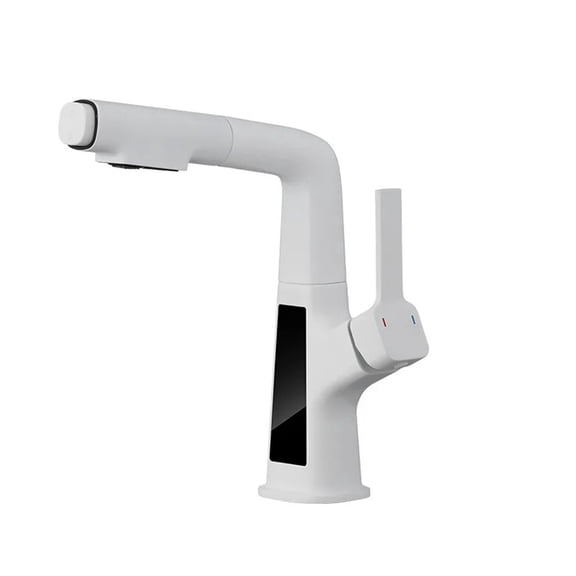 Temperature Digital Display Bathroom Faucet Intelligent Faucet Brass Basin Taps Cold Hot Water Pull Out Lifting For Bath Sink -Modern Design