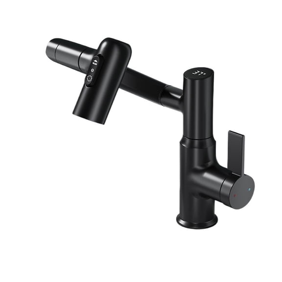 Temperature Digital LED Display Basin Faucet, 360 Rotation 3 Modes Stream Sprayer, Hot Cold Water Sink Mixer Wash Tap For Bathroom
