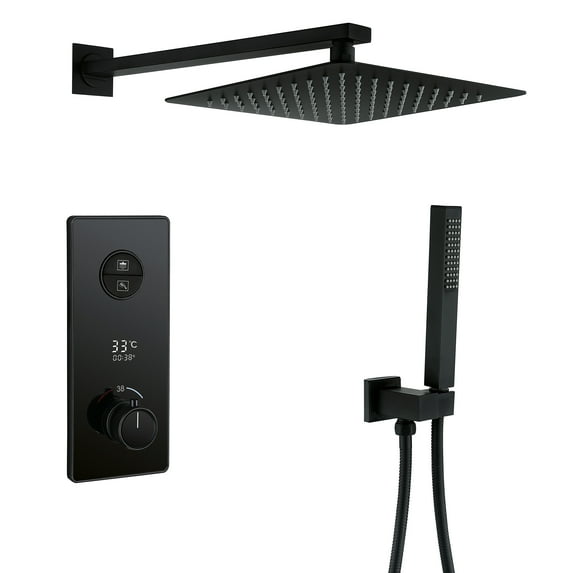 Temperature Display Shower Set, Thermostatic Shower Faucet with Rough-in Valve