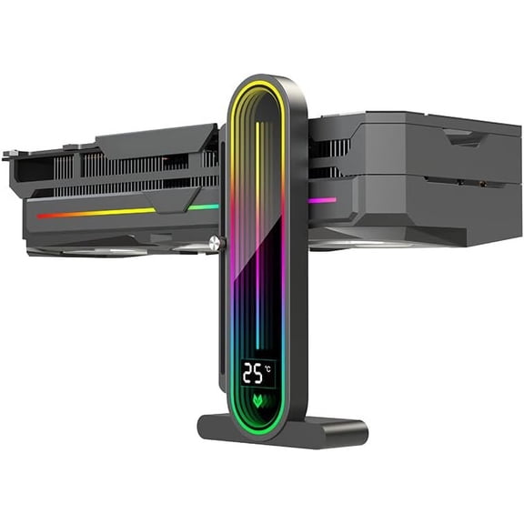 Temperature Displaying GPU Stand ARGB Infinity Graphics Card Support Adjustable 5V 3PIN Video Card Holder Anti-sag Bracket Base Display Card Brace Rack PC Graphic Card Accessories (Black)