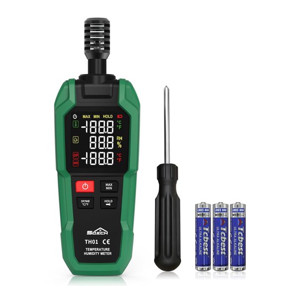 Temperature Humidity Meter, Digital Hygrometer with Ambient Thermometer,Wet Bulb,Flashlight,Max/Min,Data Hold,High Precision Psychrometer Monitor with Color Backlight for Home Havc